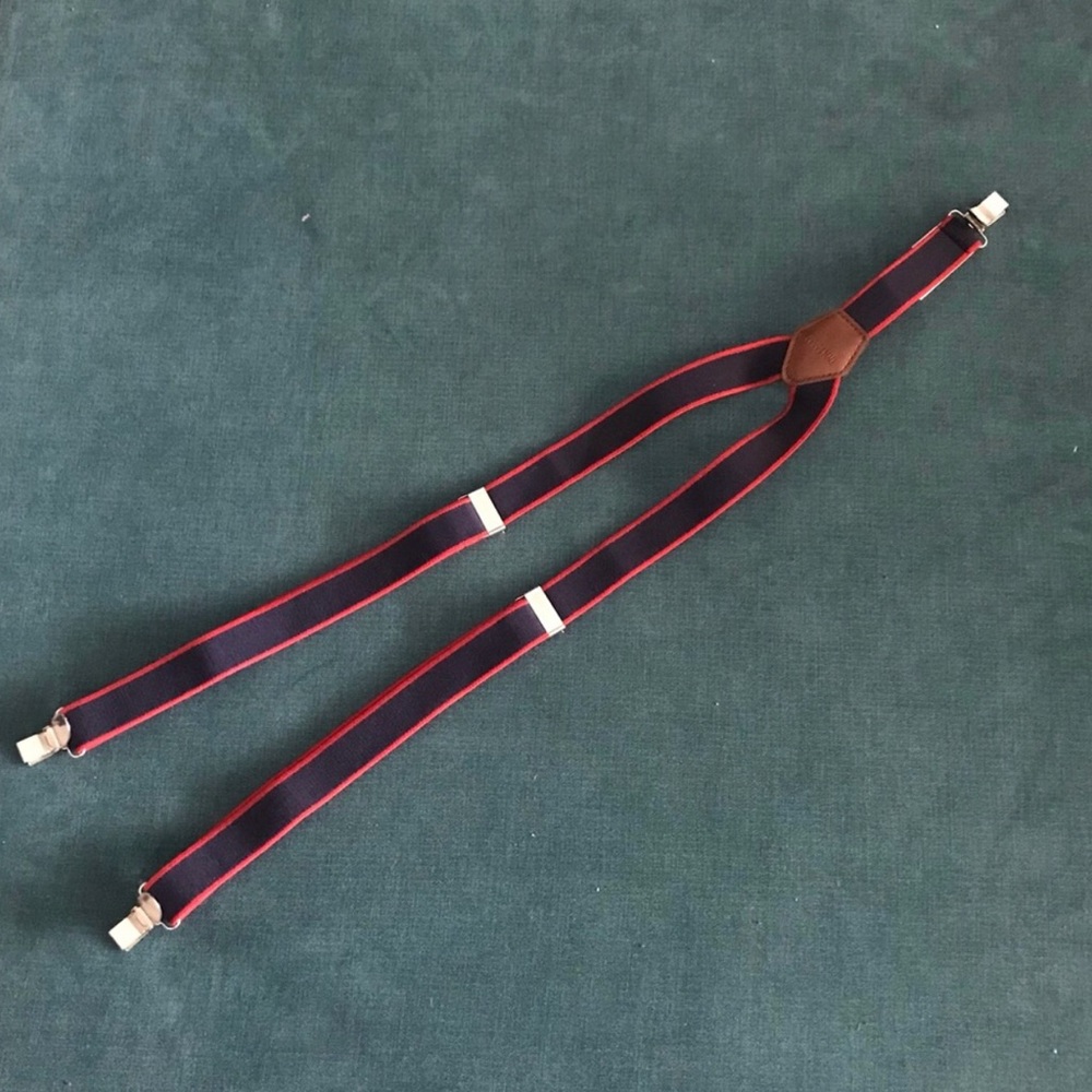 Navy Blue with Red Trim Boys Elastic Suspenders NWOT